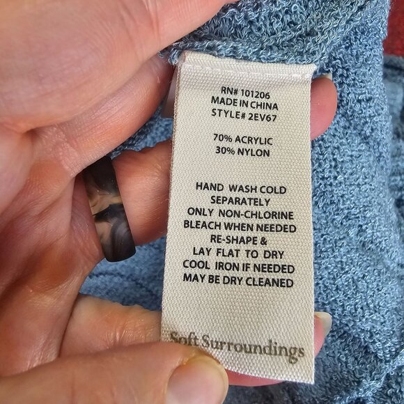 Soft Surroundings Long Duster Cardigan M Blue Crochet Pleated Boho Cottagecore - Picture 6 of 11